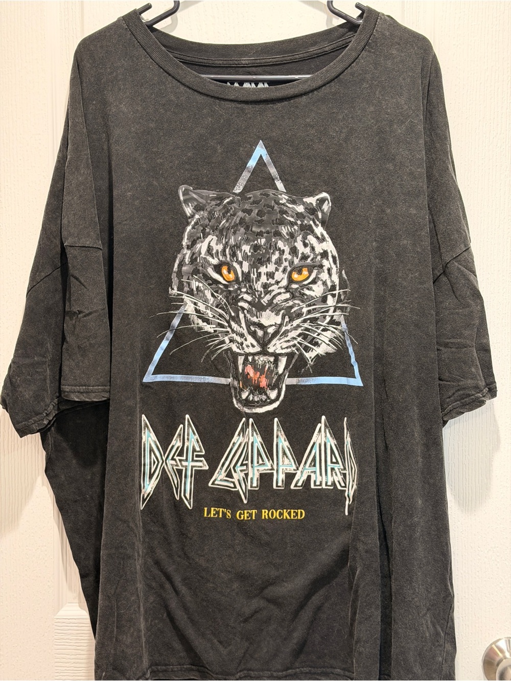 ef Leppard Lets Get Rocked Panther Graphic Tour Tee 3XL Acid Wash Band Shirt